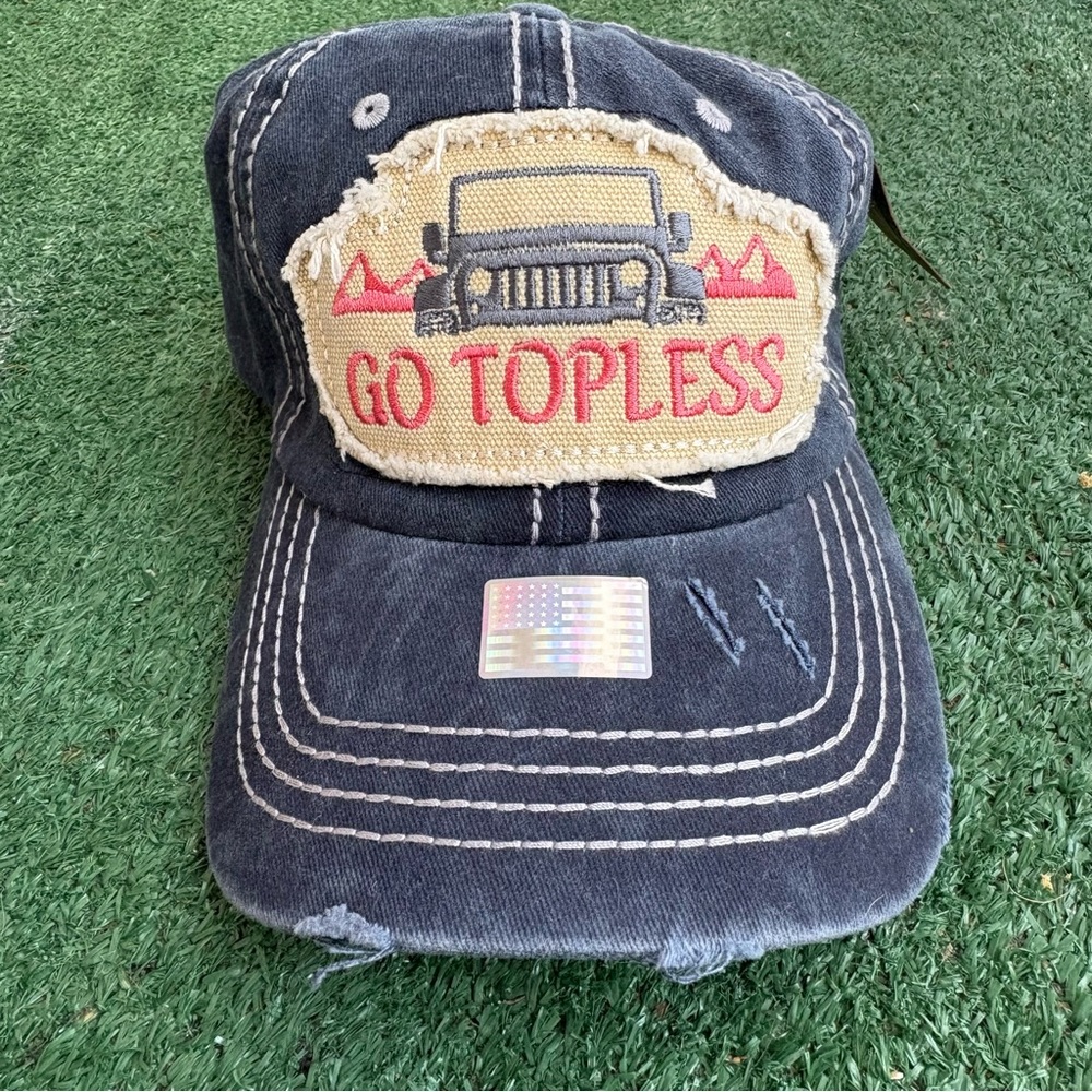 Go Topless Jeep Distressed Navy Large  Baseball Cap NWT